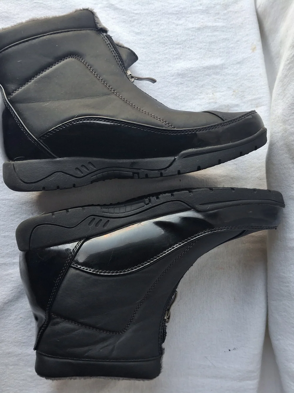 Weatherproof Black Faux-Fur Lined Zip Ankle Winter Boots